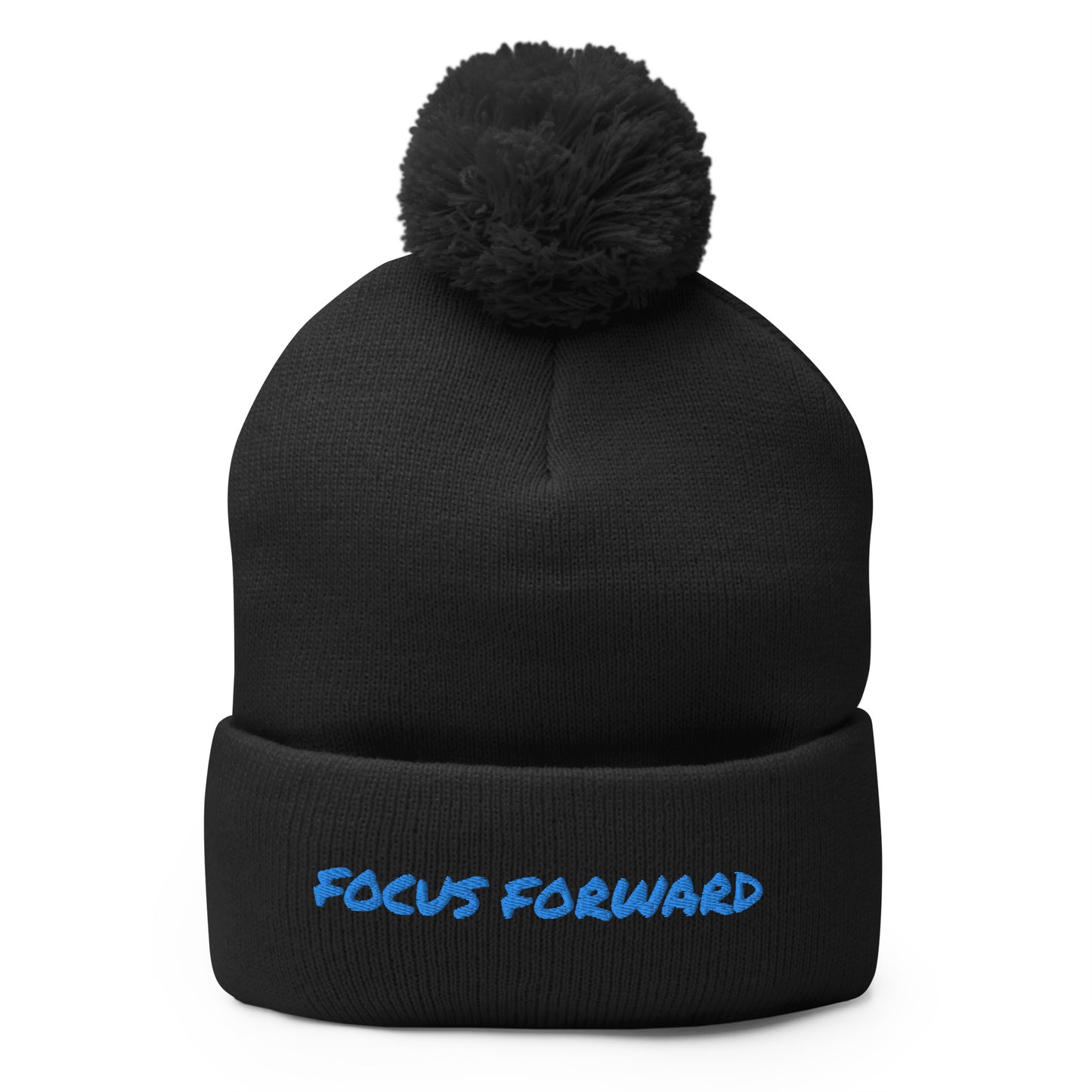 BLACK and BLUE FOCUS FORWARD Pom-Pom Beanie