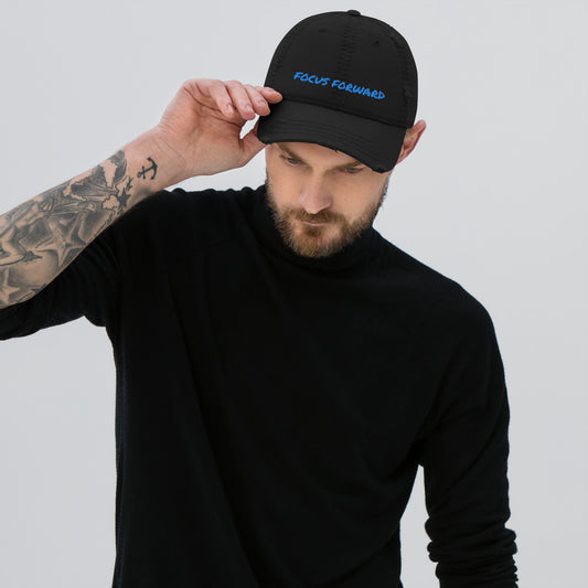 NEW BLACK AND BLUE FOCUS FORWARD Distressed Dad Hat